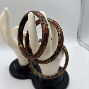 Vintage Chunky Resin Lucite Bangle Bracelet Pop Art Colors Set Of 3